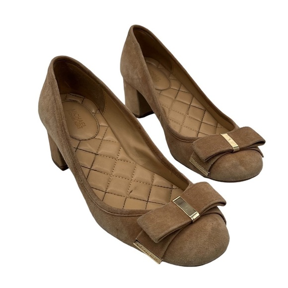 MICHAEL Michael Kors Tan Suede Bow Block Heels Size 5 Women’s - Picture 1 of 10